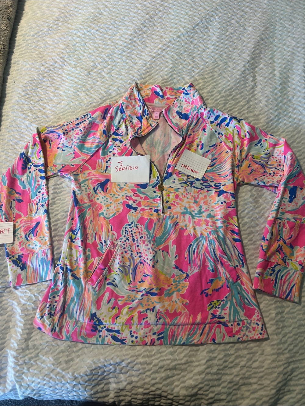Lilly Pulitzer Multicolor Pink Tropical-Print Quarter Zip Pullover